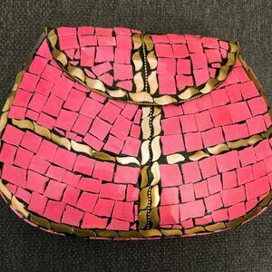 RAMLA HANDMADE MOSAIC HAND BAG PINK/GOLD